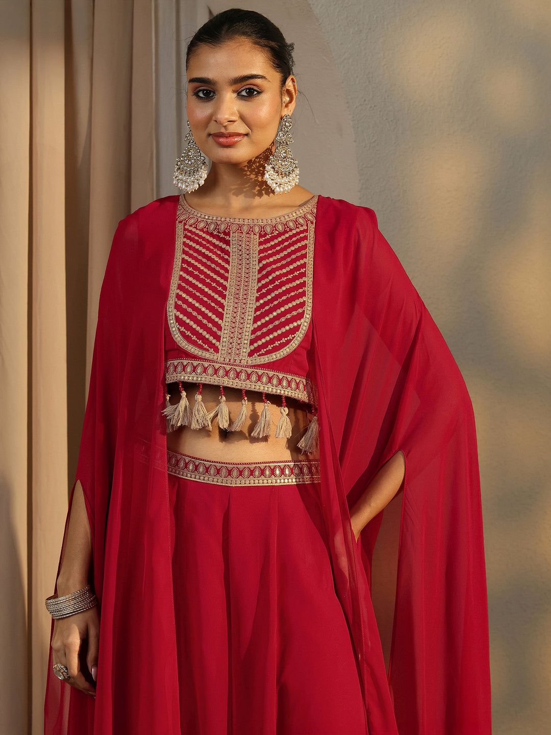 Libas Art Red Printed Cotton Blend Co-Ord Set