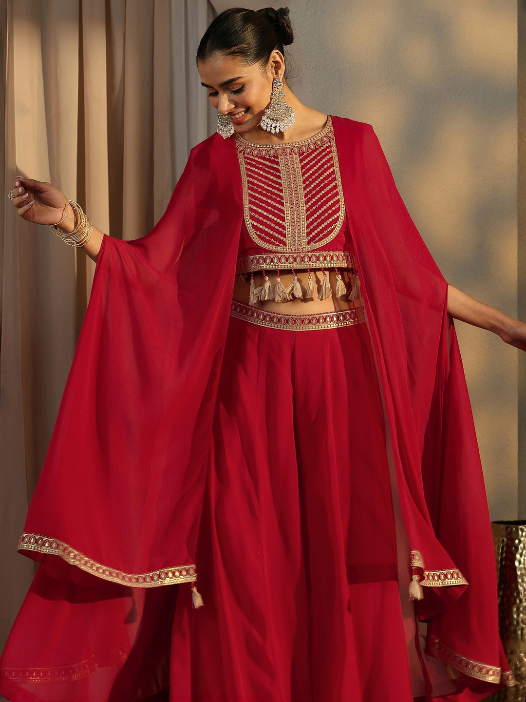 Libas Art Red Printed Cotton Blend Co-Ord Set