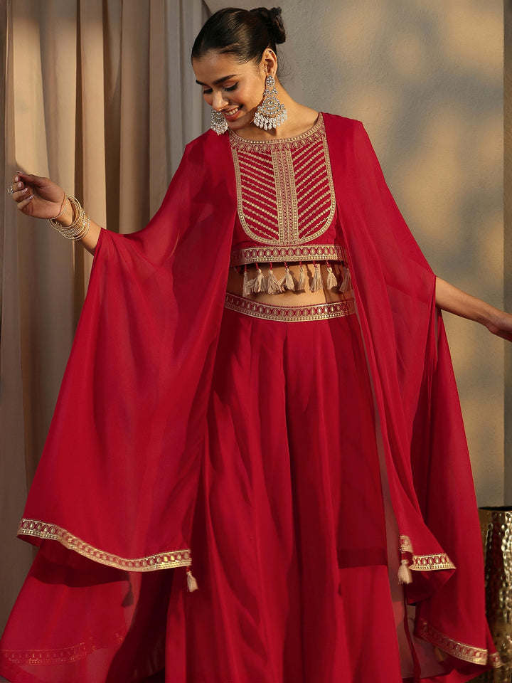 Libas Art Red Printed Cotton Blend Co-Ord Set