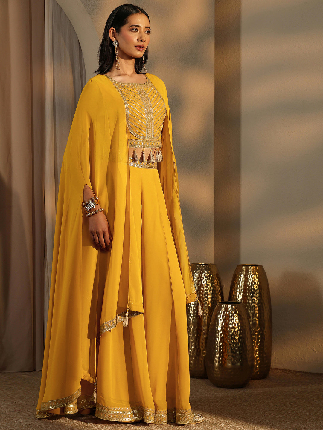 Libas Art Mustard Printed Cotton Blend Co-Ord Set