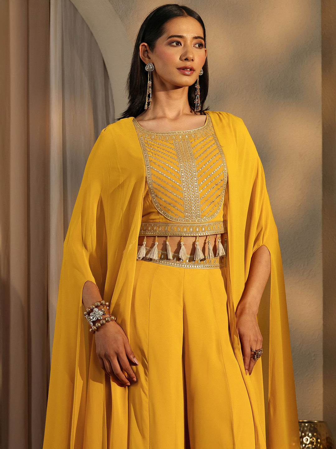 Libas Art Mustard Printed Cotton Blend Co-Ord Set