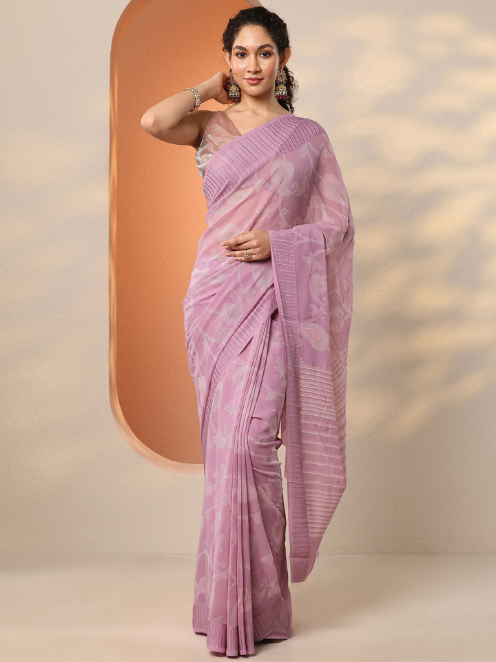 Pink Paisley Printed Georgette Saree With Unstitched Blouse Piece