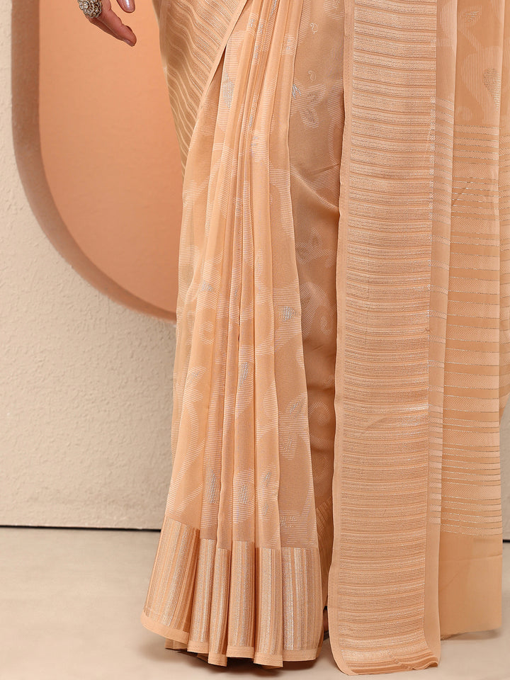 Peach Paisley Printed Georgette Saree With Unstitched Blouse Piece