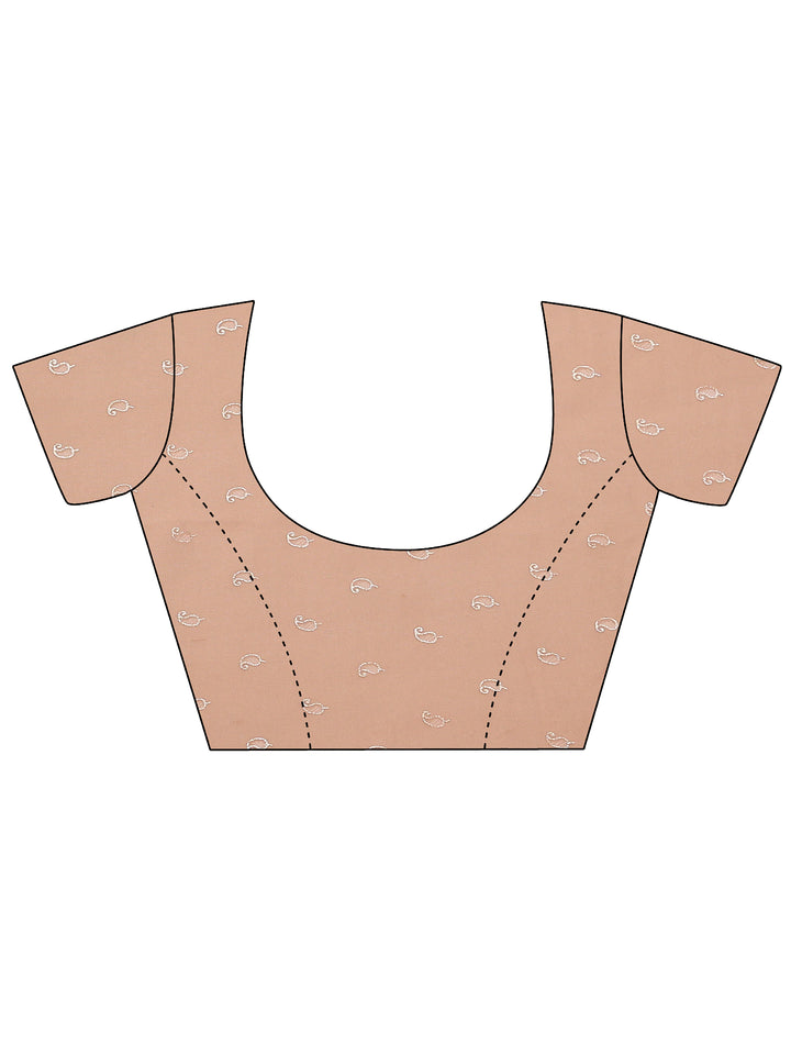 Peach Paisley Printed Georgette Saree With Unstitched Blouse Piece