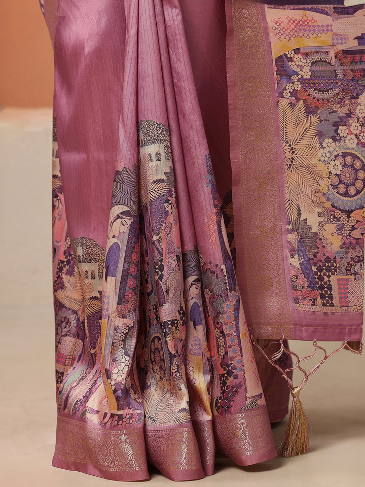 Pink Tribal Printed Silk Blend Saree With Unstitched Blouse Piece