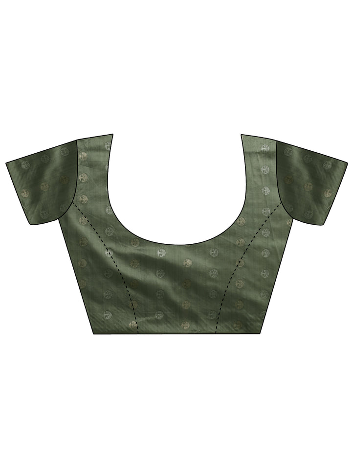 Green Printed Silk Blend Saree With Unstitched Blouse Piece