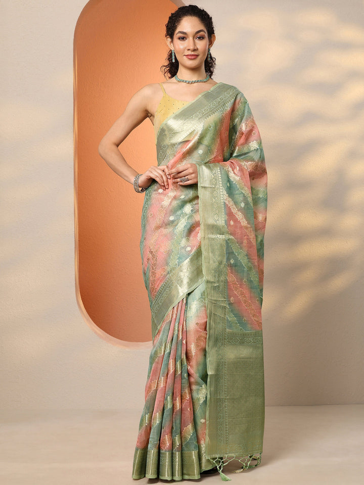 Multi Woven Design Silk Blend Saree With Unstitched Blouse Piece
