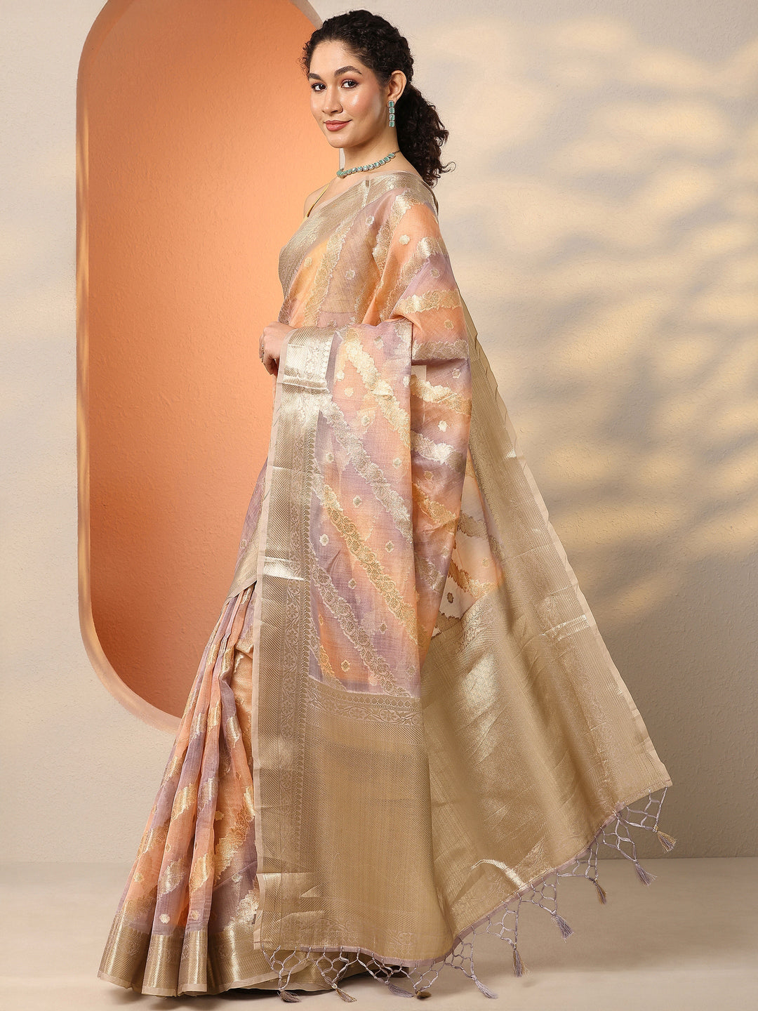 Multi Woven Design Silk Blend Saree With Unstitched Blouse Piece