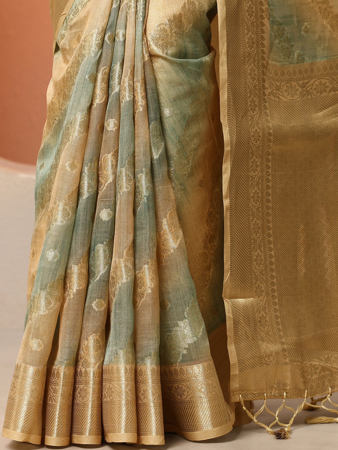 Multi Woven Design Silk Blend Saree With Unstitched Blouse Piece