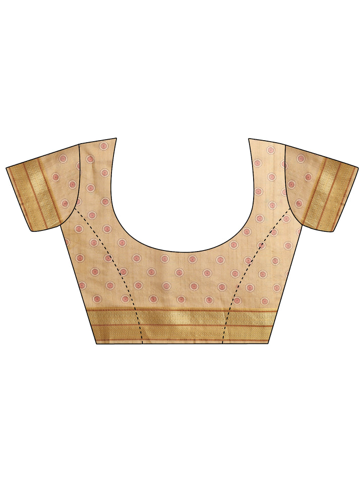 Gold Tribal Printed Silk Blend Saree With Unstitched Blouse Piece