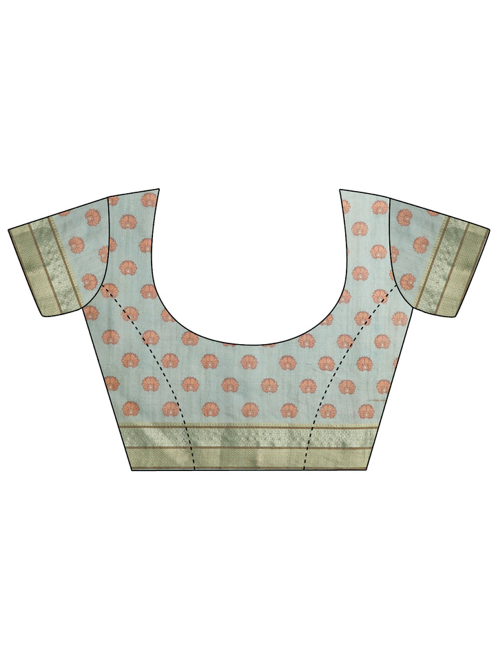 Green Printed Silk Blend Saree With Unstitched Blouse Piece