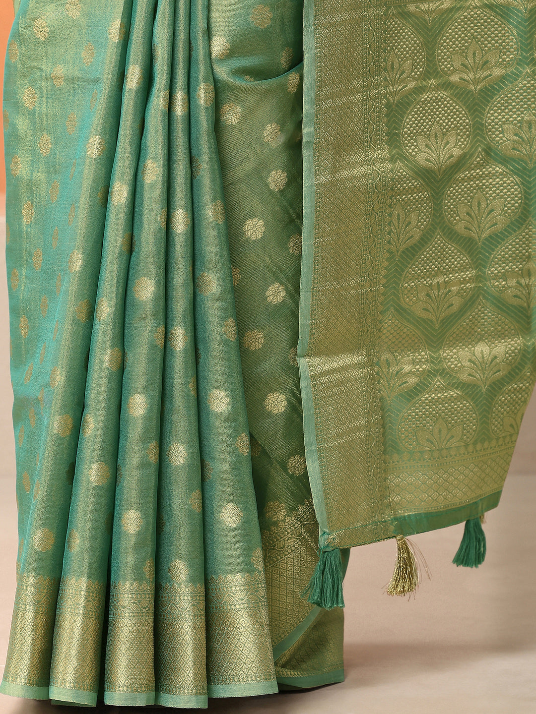 Green Woven Design Silk Blend Saree With Unstitched Blouse Piece