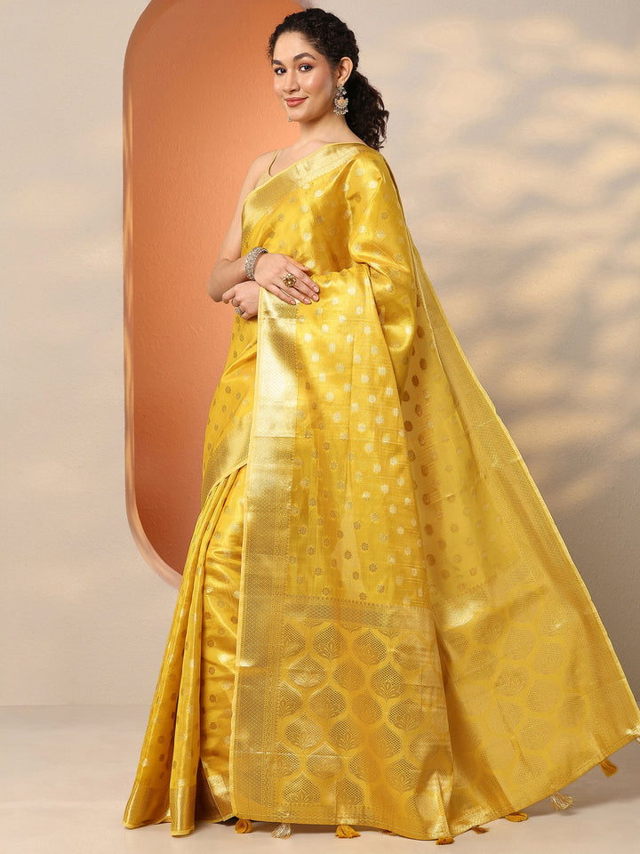 Yellow Woven Design Silk Blend Saree With Unstitched Blouse Piece