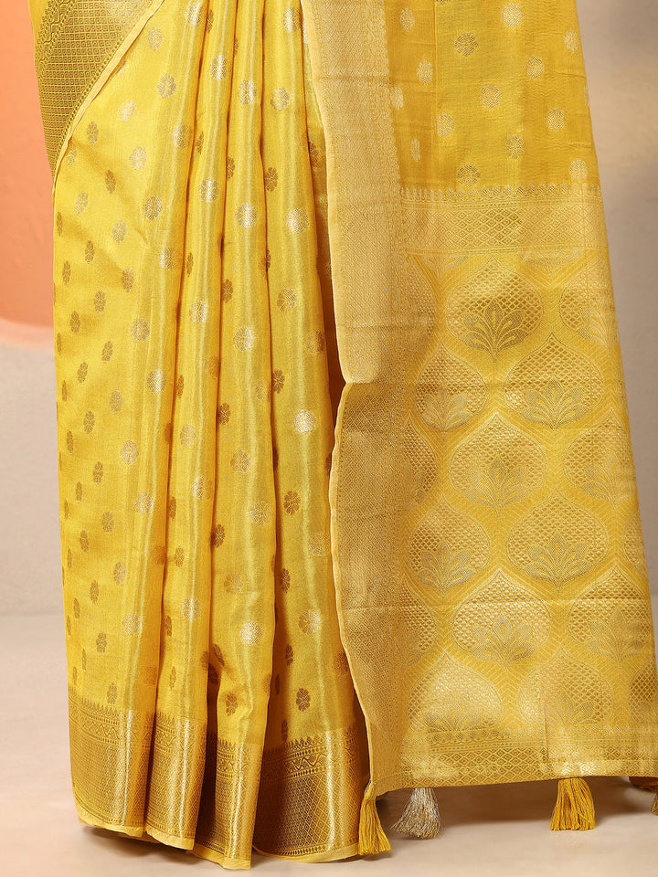 Yellow Woven Design Silk Blend Saree With Unstitched Blouse Piece