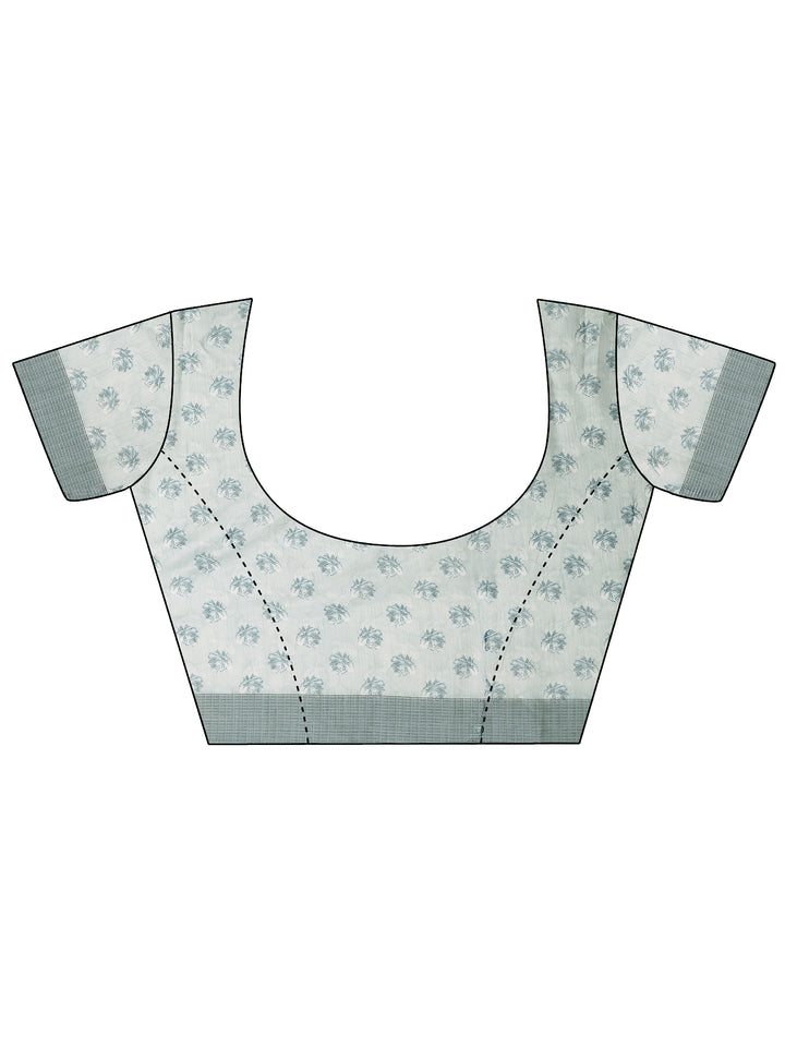 Blue Printed Silk Blend Saree With Unstitched Blouse Piece