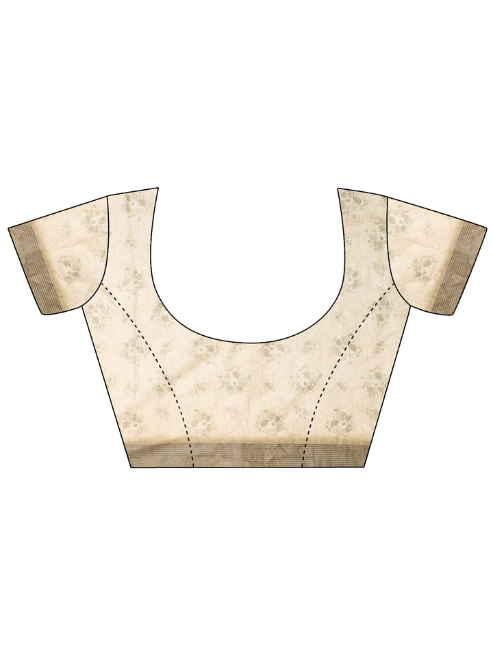 Green Printed Silk Blend Saree With Unstitched Blouse Piece