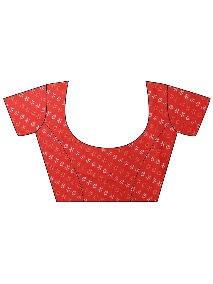 Red Bandhani Printed Silk Blend Saree With Unstitched Blouse Piece