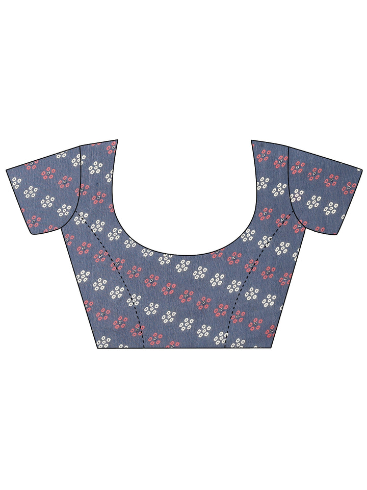 Navy Blue Bandhani Printed Silk Blend Saree With Unstitched Blouse Piece