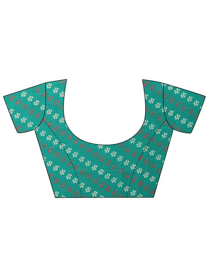 Green Bandhani Printed Silk Blend Saree With Unstitched Blouse Piece