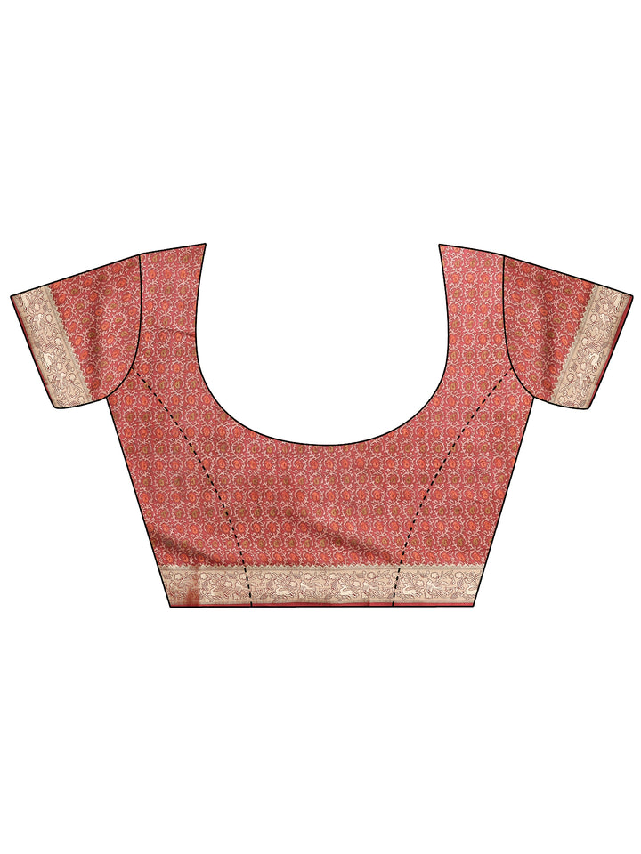 Mustard Printed Silk Blend Saree With Unstitched Blouse Piece