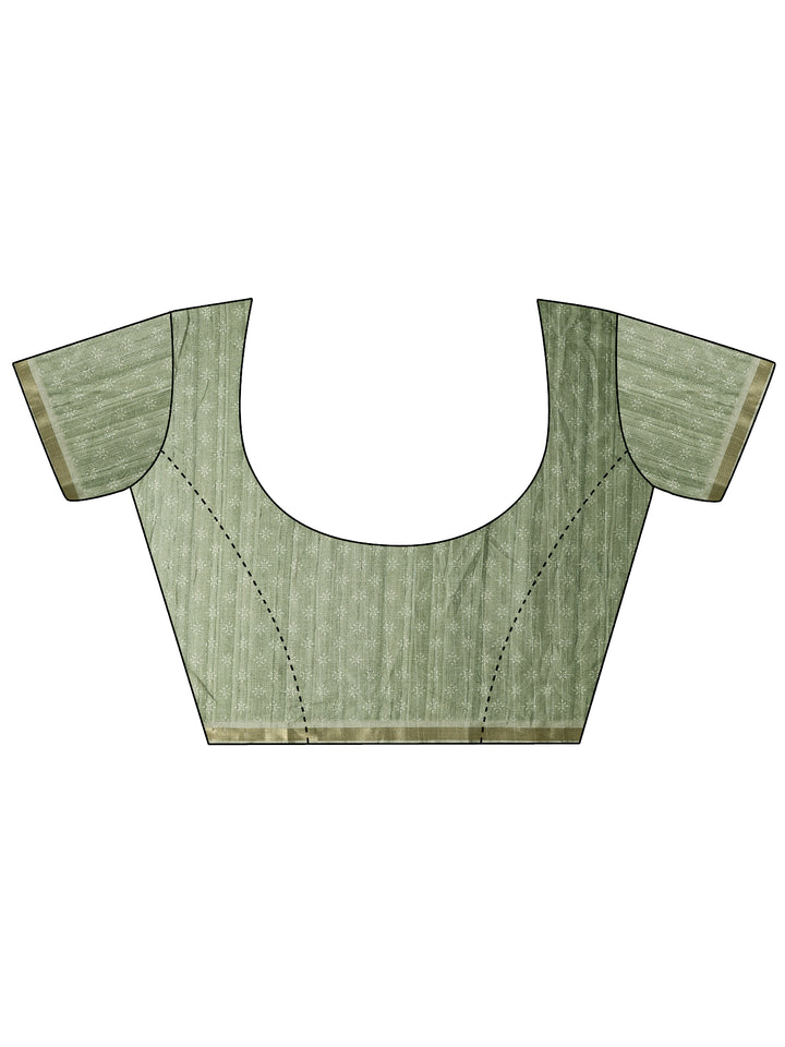 Green Printed Silk Blend Saree With Unstitched Blouse Piece