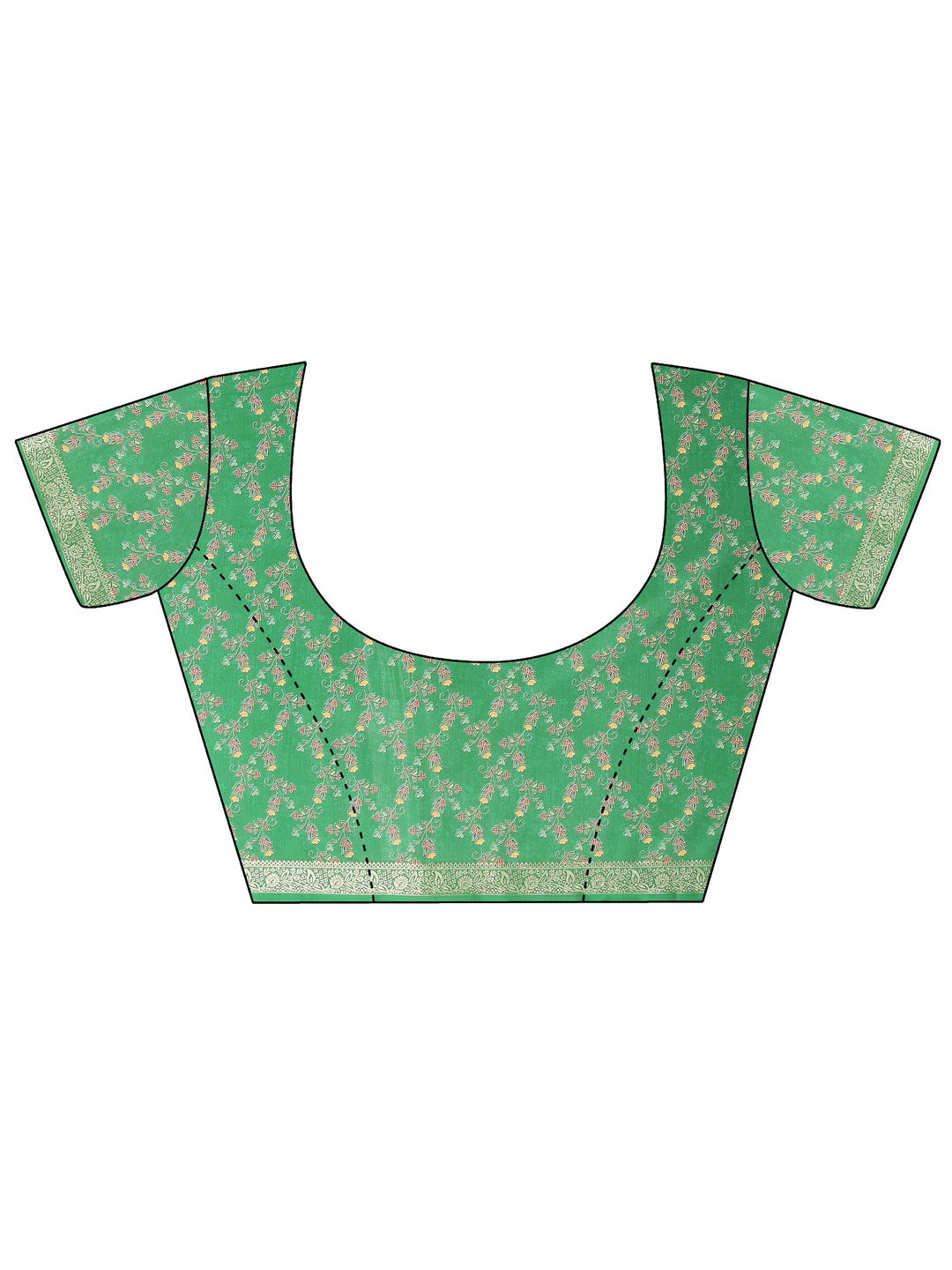 Green Printed Silk Blend Saree With Unstitched Blouse Piece