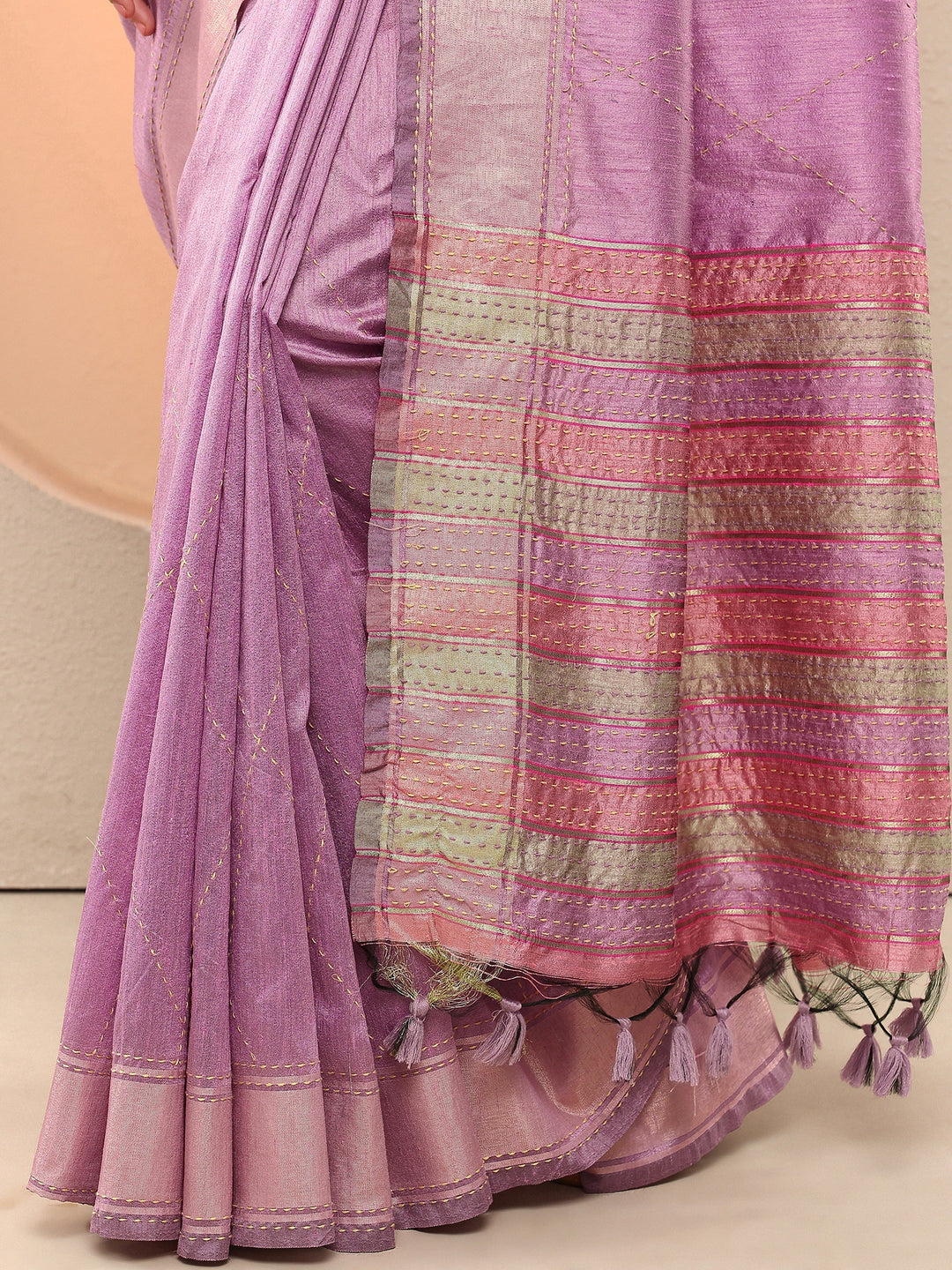 Lavender Embellished Silk Blend Sarees With Unstitched Blouse Piece