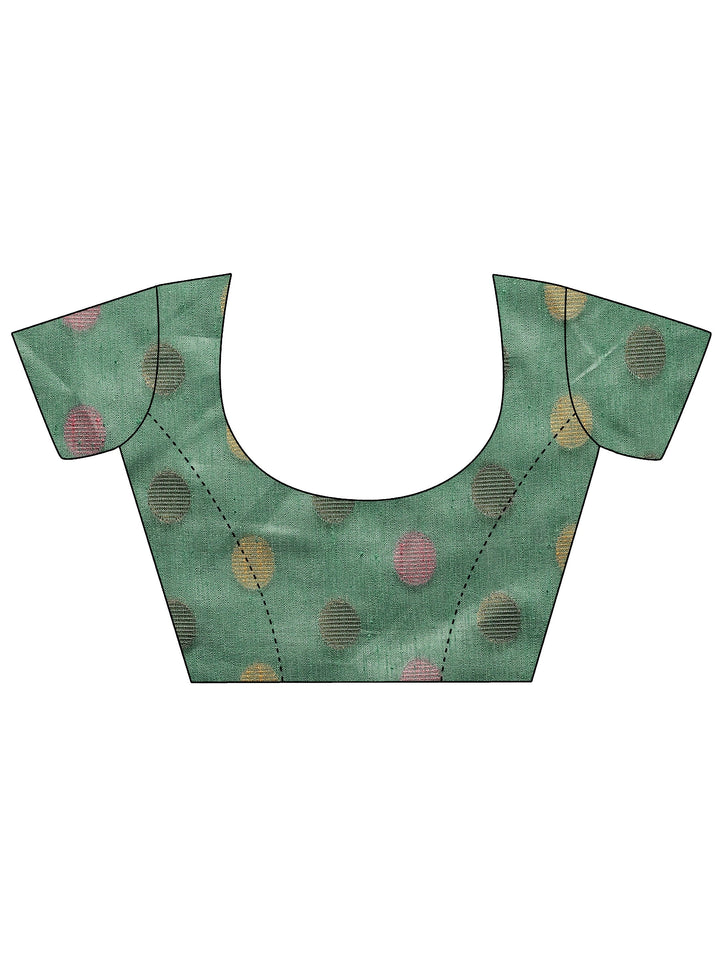 Green Embellished Silk Blend Sarees With Unstitched Blouse Piece