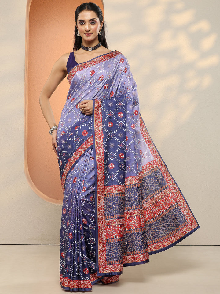 Blue Bandhani Printed Sarees With Unstitched Blouse Piece