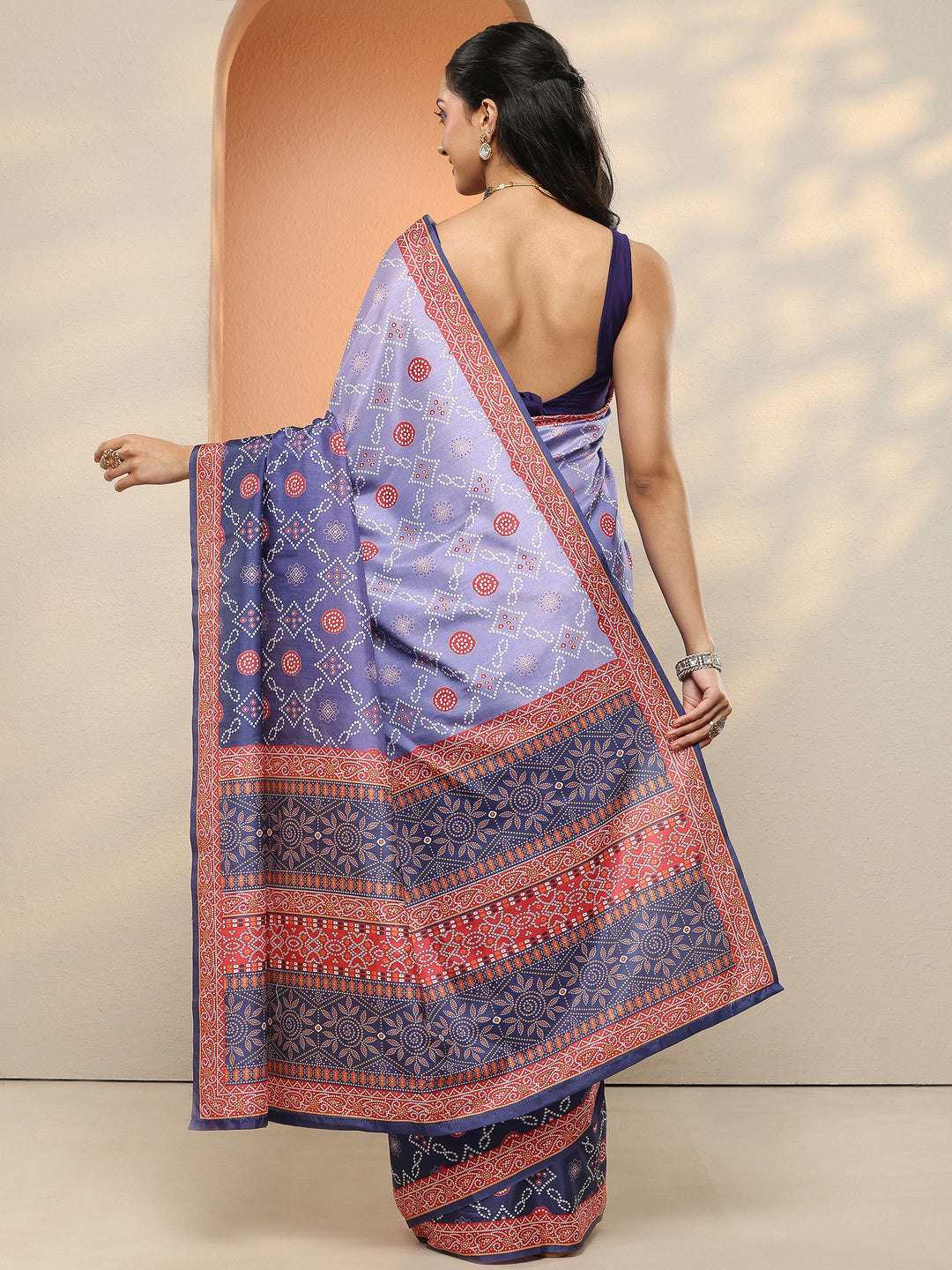 Blue Bandhani Printed Sarees With Unstitched Blouse Piece