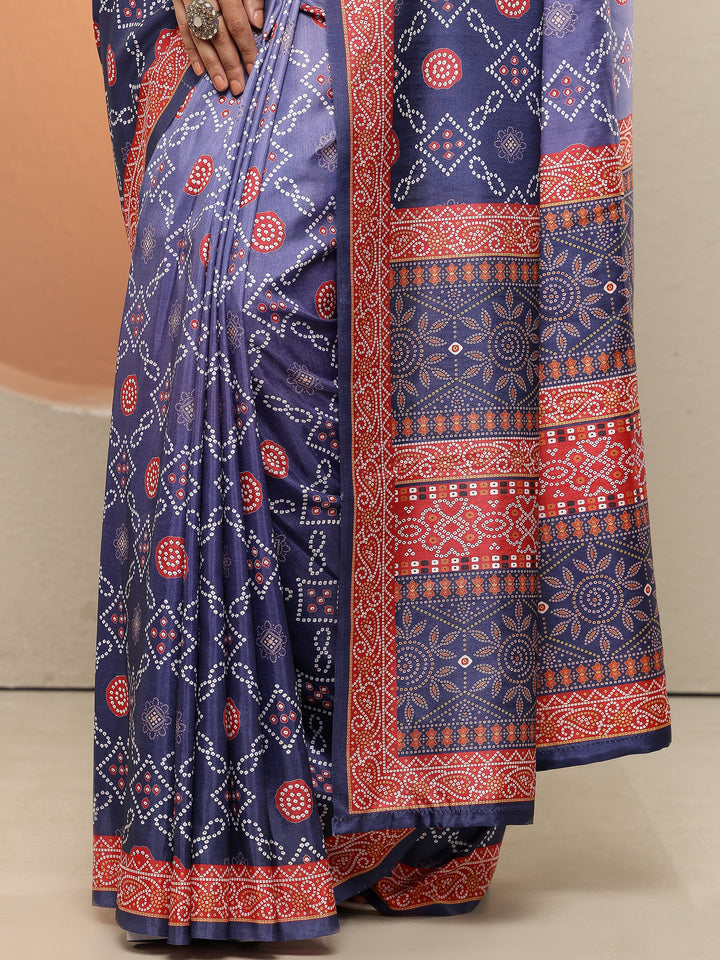 Blue Bandhani Printed Sarees With Unstitched Blouse Piece