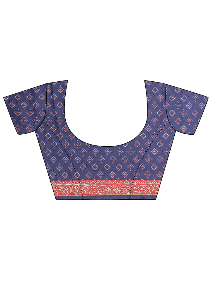 Blue Bandhani Printed Sarees With Unstitched Blouse Piece