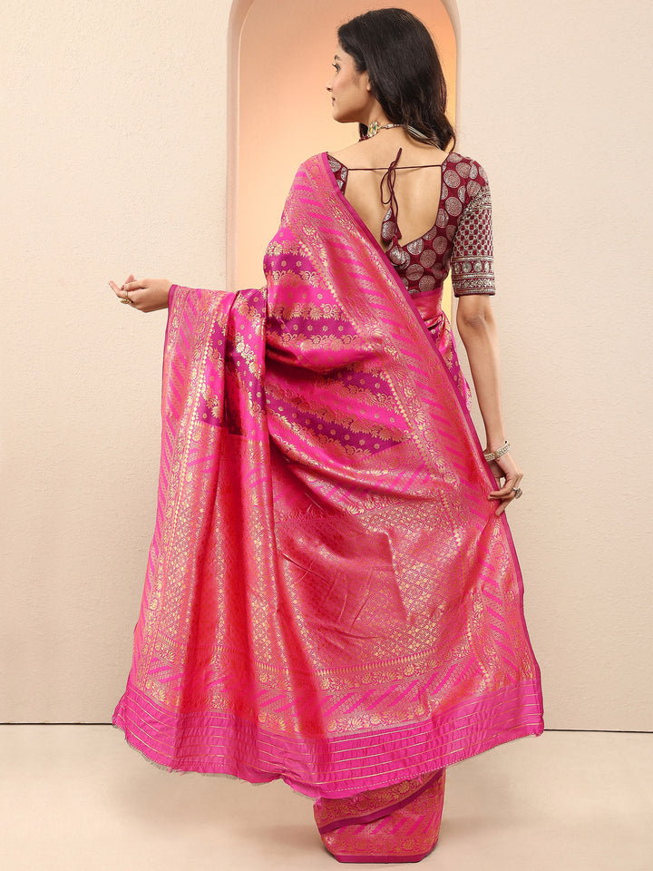 Pink Woven Design Silk Blend Sarees With Unstitched Blouse Piece