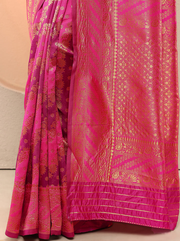 Pink Woven Design Silk Blend Sarees With Unstitched Blouse Piece