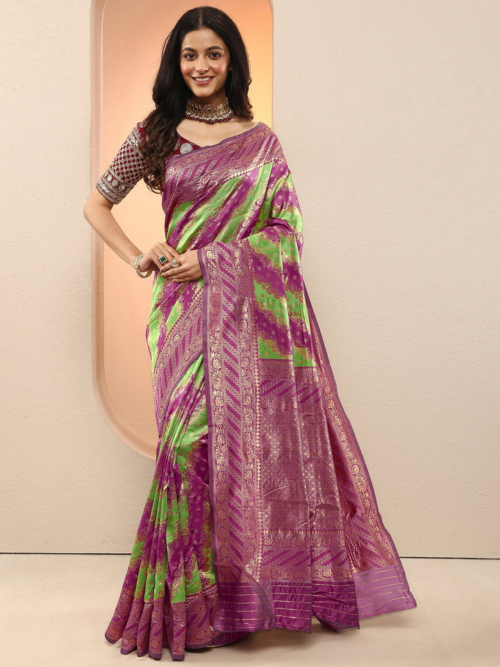 Green Woven Design Silk Blend Sarees With Unstitched Blouse Piece