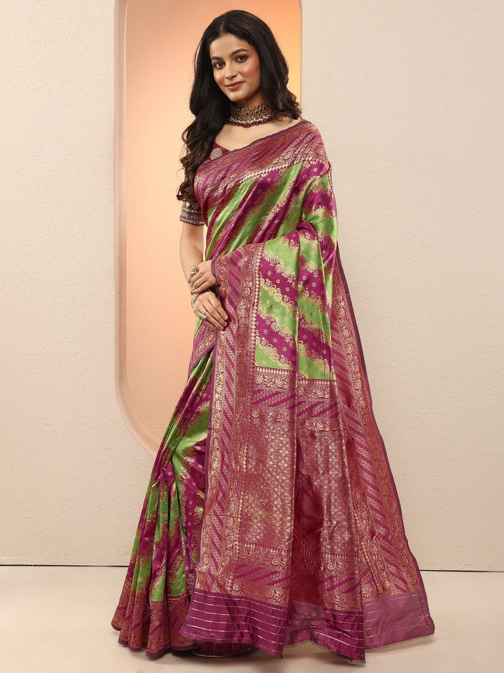 Green Woven Design Silk Blend Sarees With Unstitched Blouse Piece