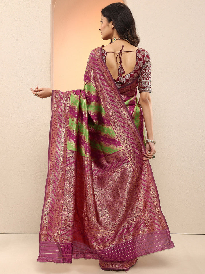 Green Woven Design Silk Blend Sarees With Unstitched Blouse Piece
