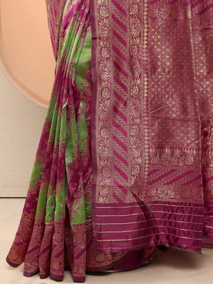 Green Woven Design Silk Blend Sarees With Unstitched Blouse Piece