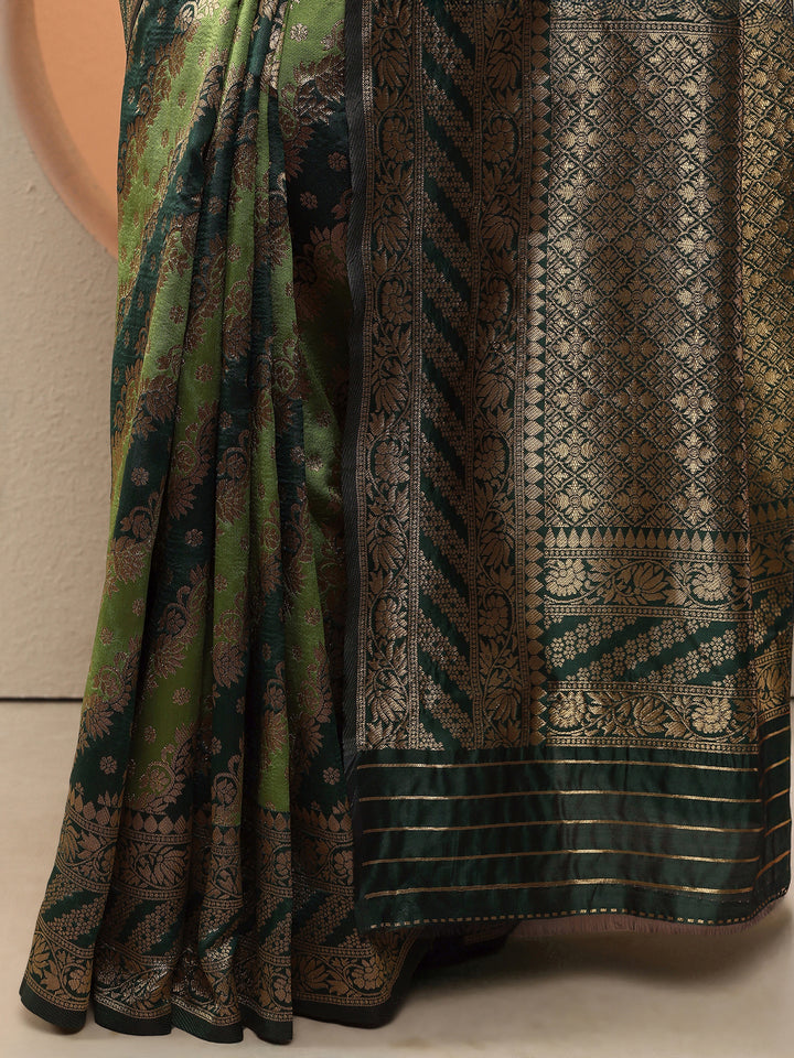 Green Woven Design Silk Blend Saree With Unstitched Blouse Piece