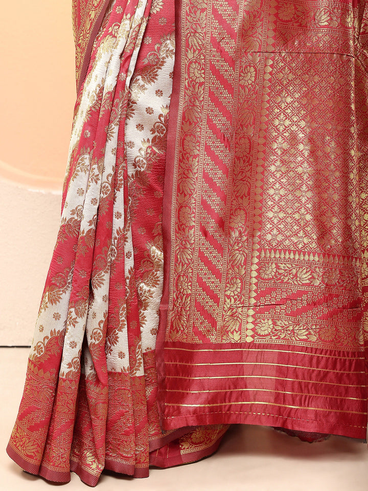 Red Woven Design Silk Blend Sarees With Unstitched Blouse Piece