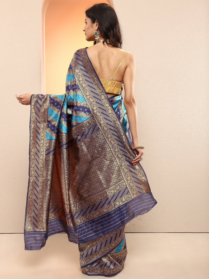 Blue Woven Design Silk Blend Sarees With Unstitched Blouse Piece