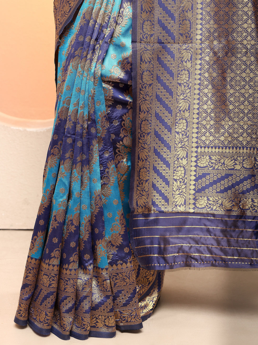 Blue Woven Design Silk Blend Sarees With Unstitched Blouse Piece
