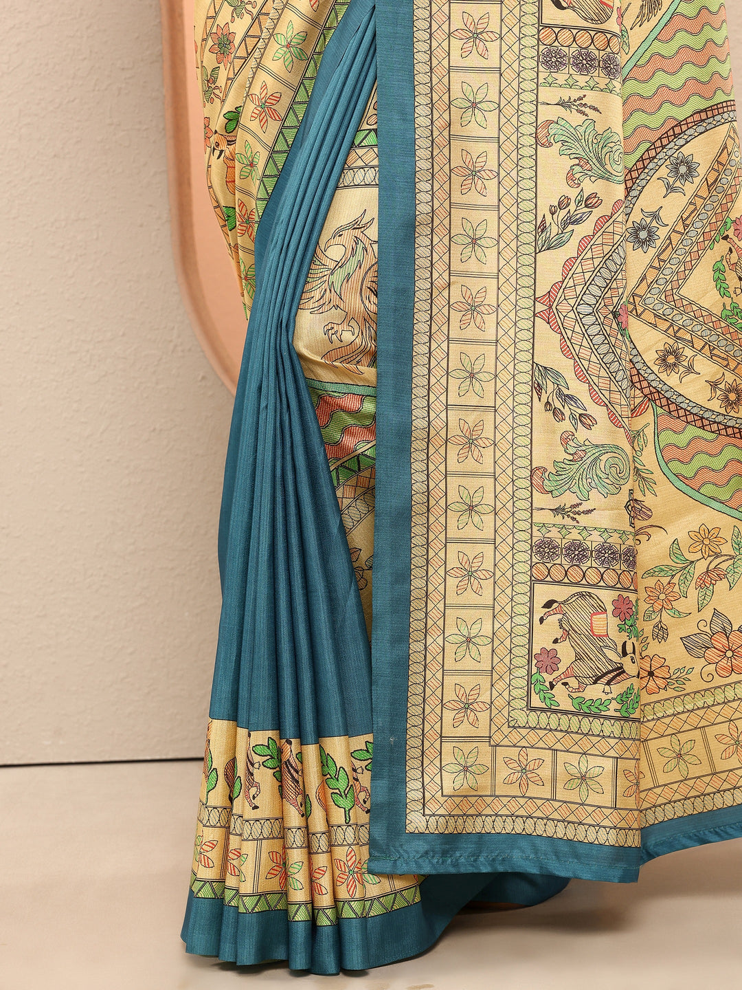 Gold Printed Silk Blend Sarees With Unstitched Blouse Piece