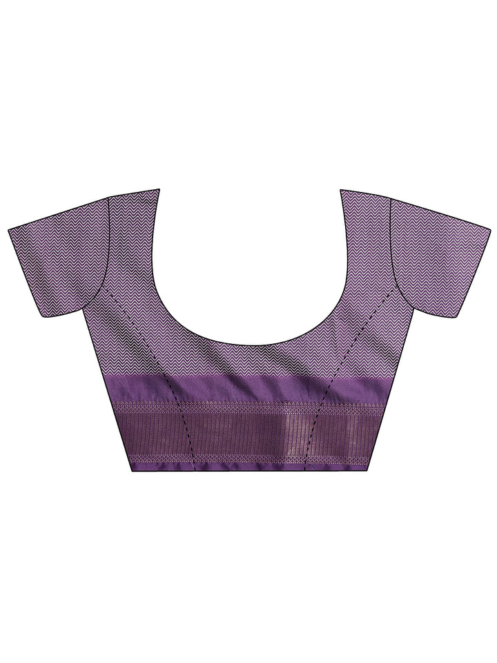 Purple Printed Silk Blend Sarees With Unstitched Blouse Piece