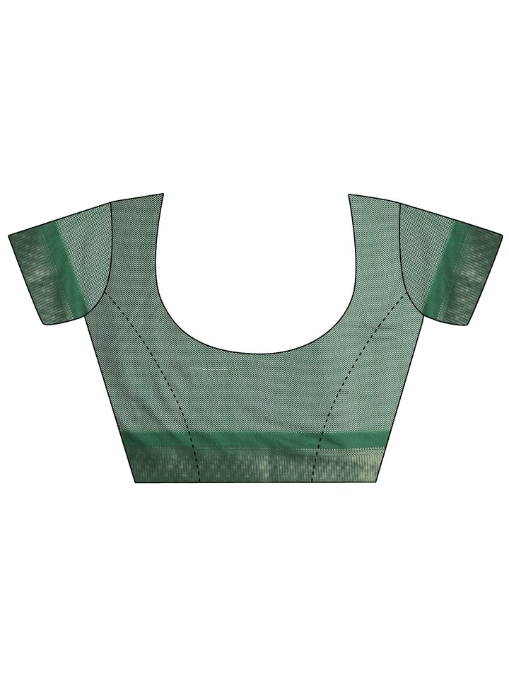 Green Printed Silk Blend Saree With Unstitched Blouse Piece