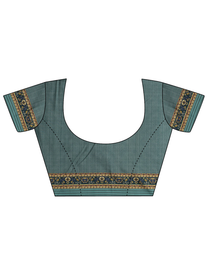 Purple Printed Silk Blend Saree With Unstitched Blouse Piece