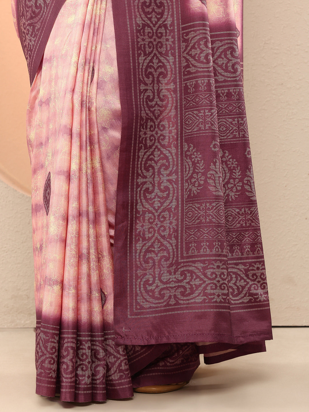 Mauve Printed Silk Blend Sarees With Unstitched Blouse Piece