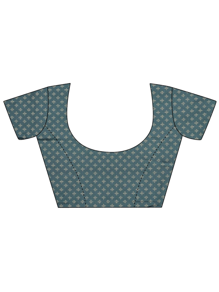 Green Printed Silk Blend Sarees With Unstitched Blouse Piece