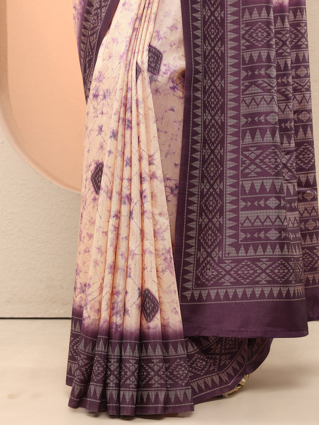 Purple Printed Silk Blend Sarees With Unstitched Blouse Piece