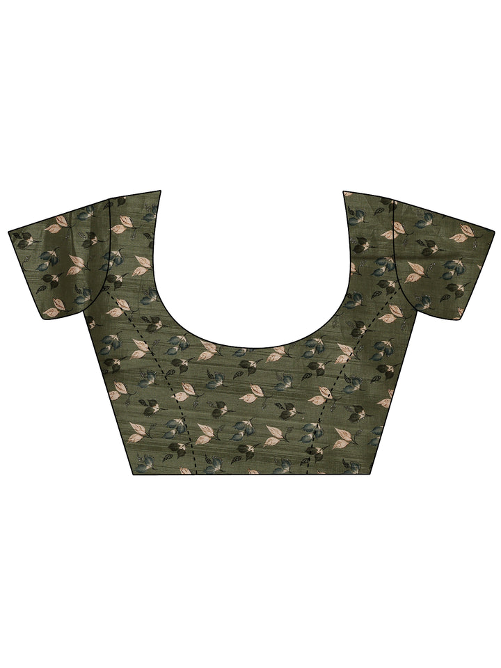 Green Tribal Printed Georgette Saree With Unstitched Blouse Piece